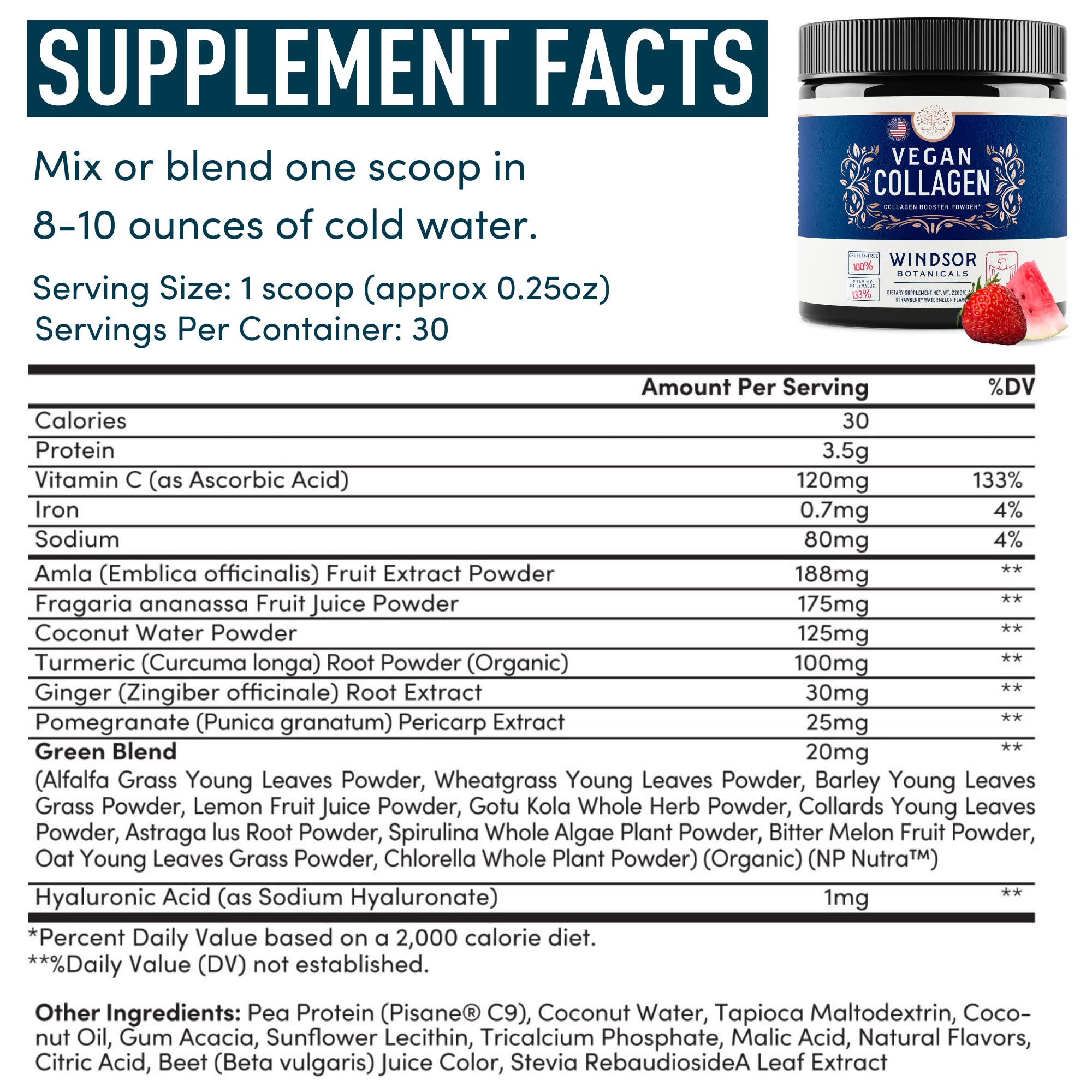 Vegan Collagen Powder Windsor Botanicals Smoothies Strawberry Watermelon 30 Servings (7544849629422)